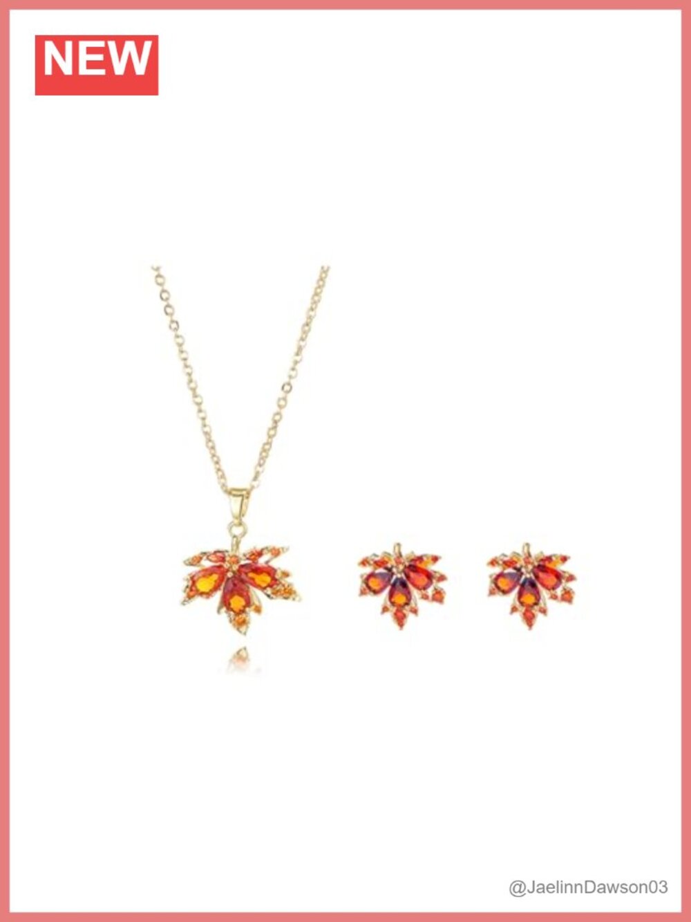 Gold Plated Maple Leaf Crystal Pendant Necklace Cubic Zirconia Chain